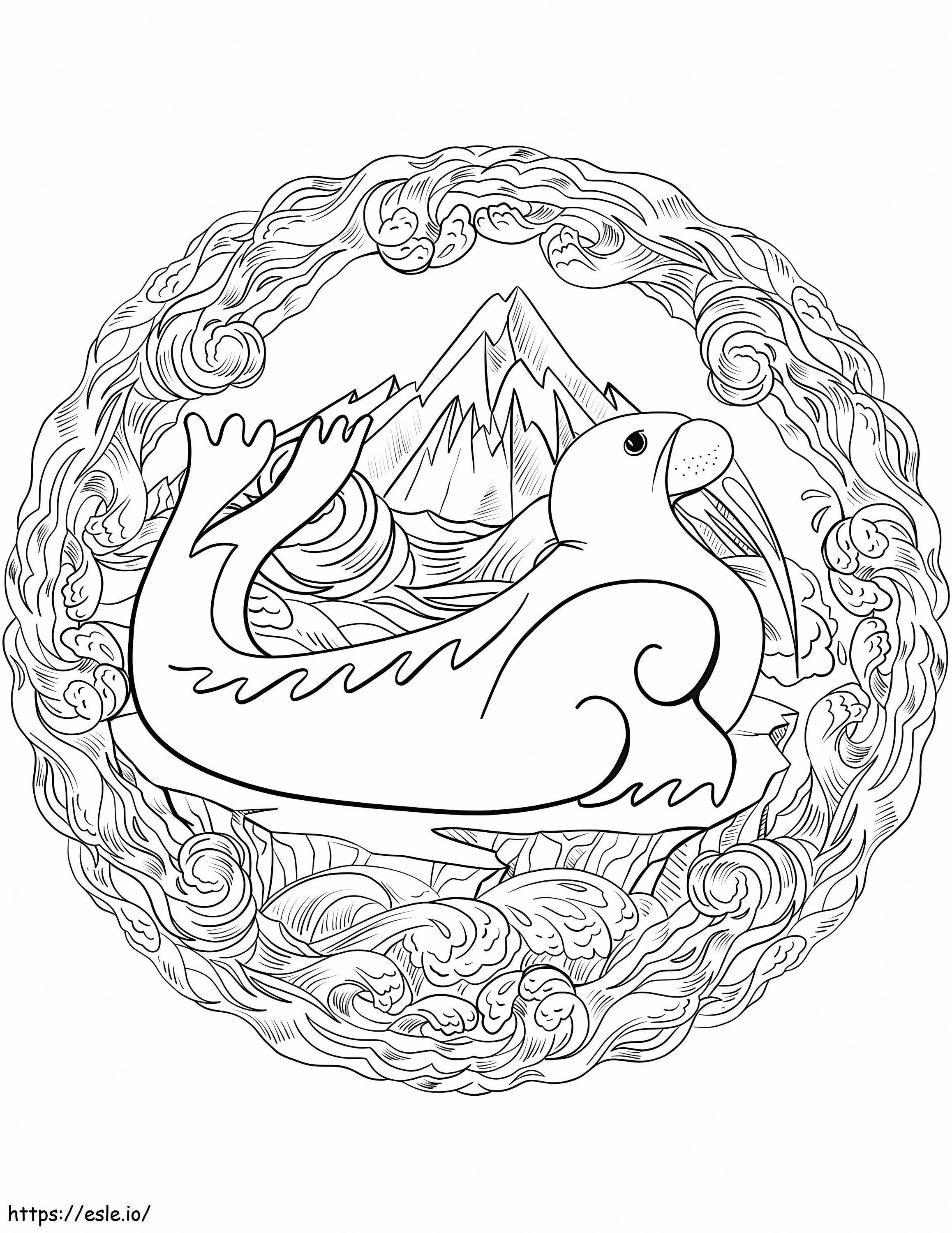 Walrus Animal Mandala värityskuva