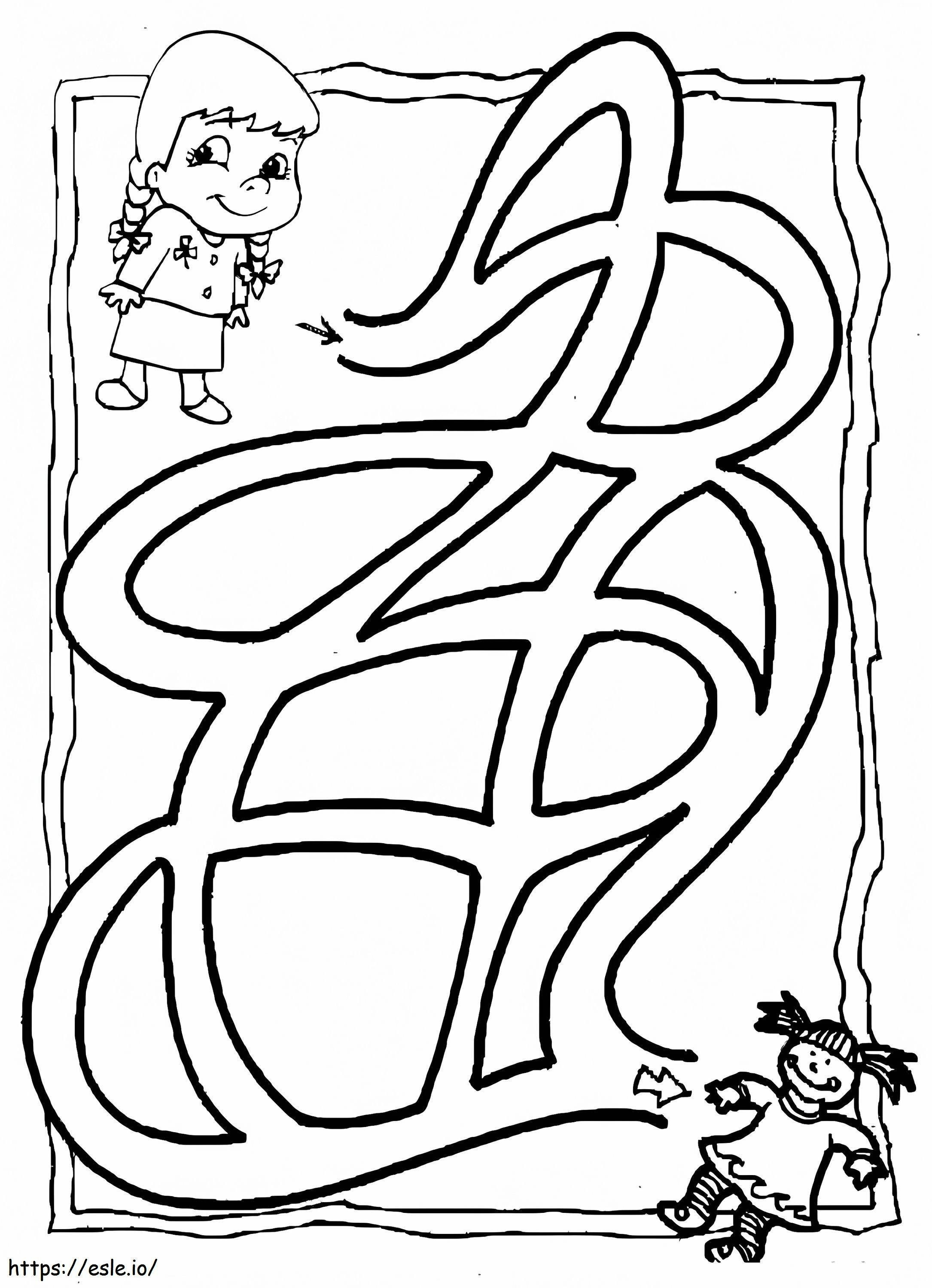 Coloriage Petite fille avec labyrinthe à imprimer dessin