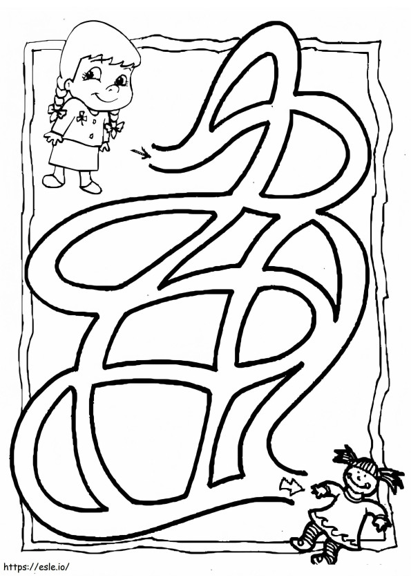 Coloriage Petite fille avec labyrinthe à imprimer dessin