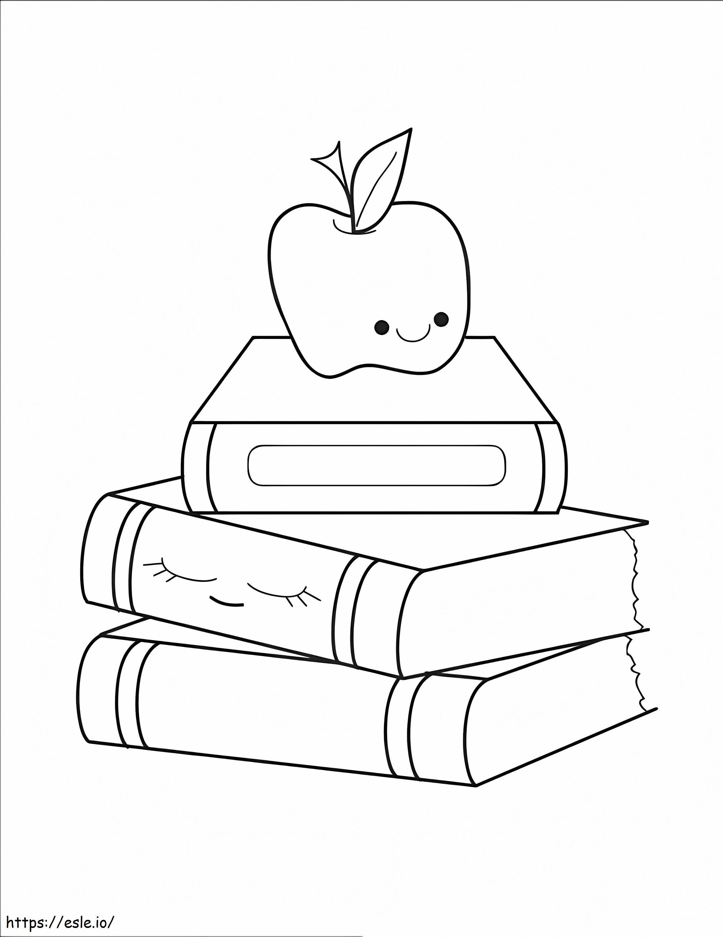 Coloriage Apple dans deux livres de rentrée scolaire à imprimer dessin