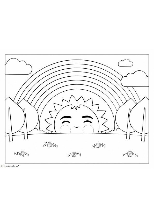 Sun With Rainbow And Trees coloring page