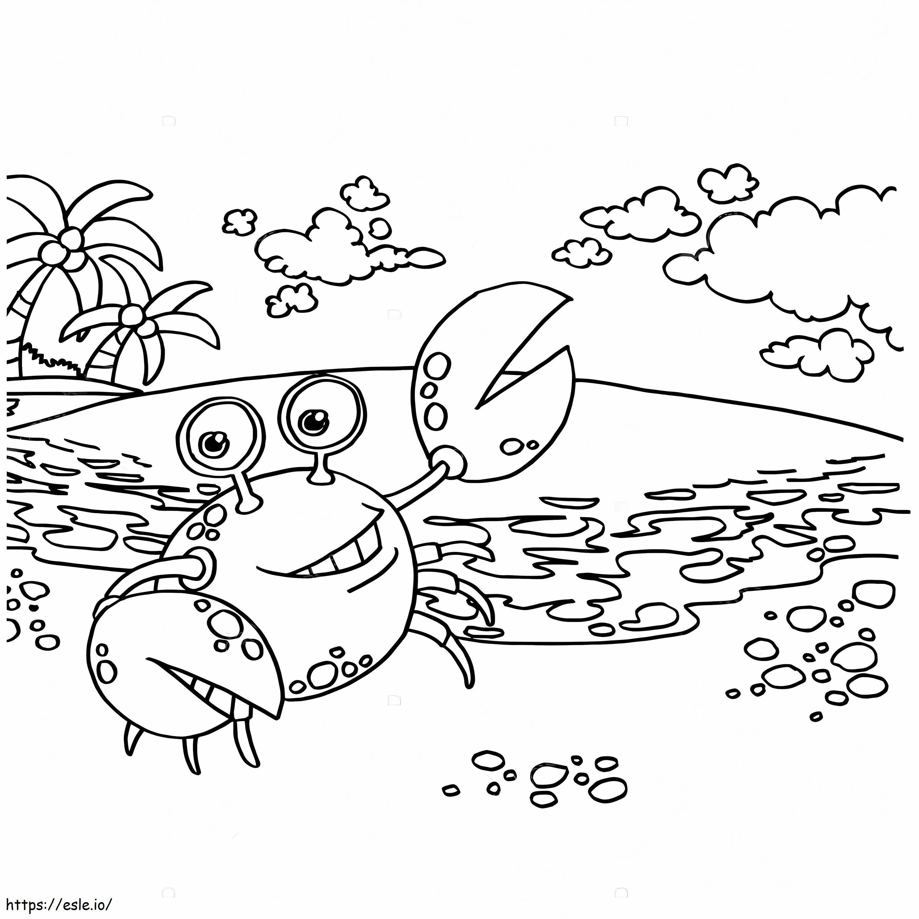 Coloriage Crabe drôle sur la plage à imprimer dessin