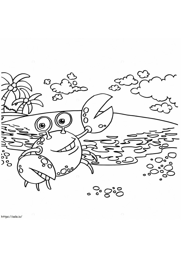 Coloriage Crabe drôle sur la plage à imprimer dessin
