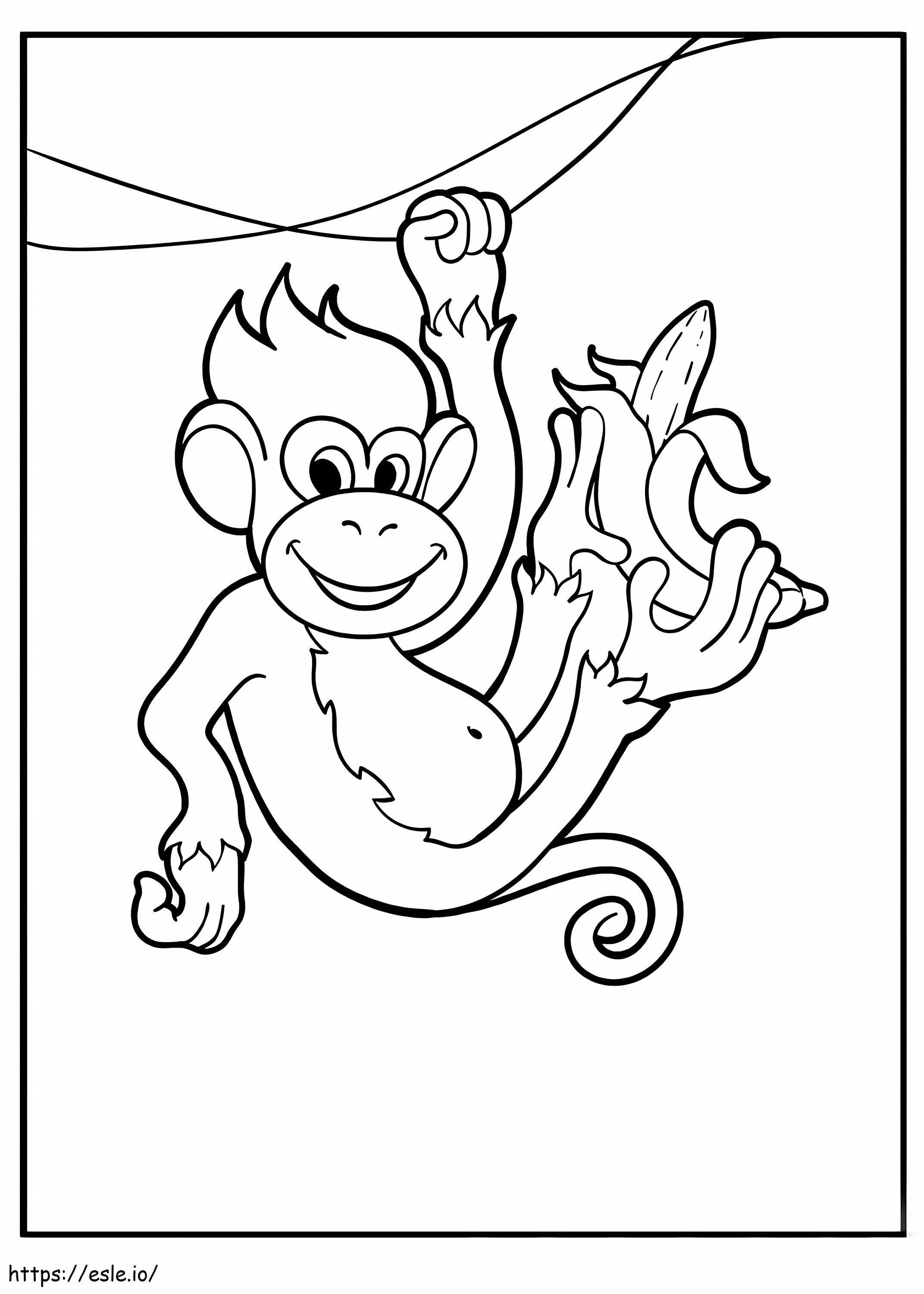 Apina kiipeävä puun oksa banaanin kanssa värityskuva
