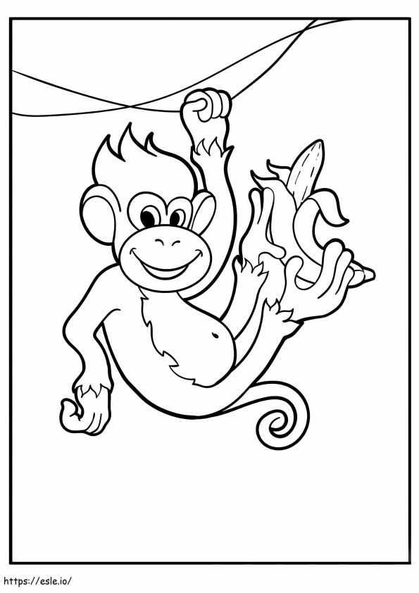 Apina kiipeävä puun oksa banaanin kanssa värityskuva