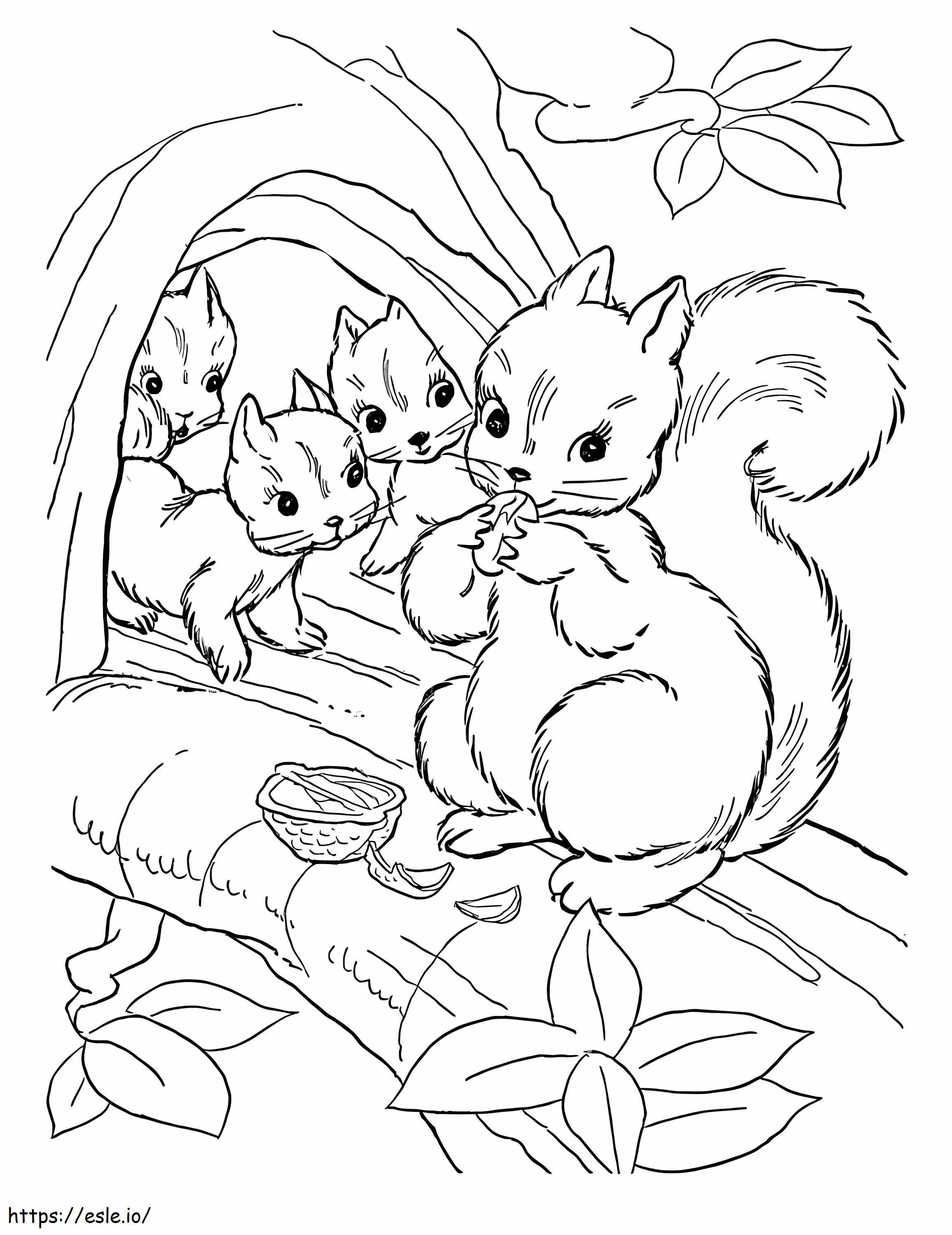 Coloriage Écureuil familial à imprimer dessin
