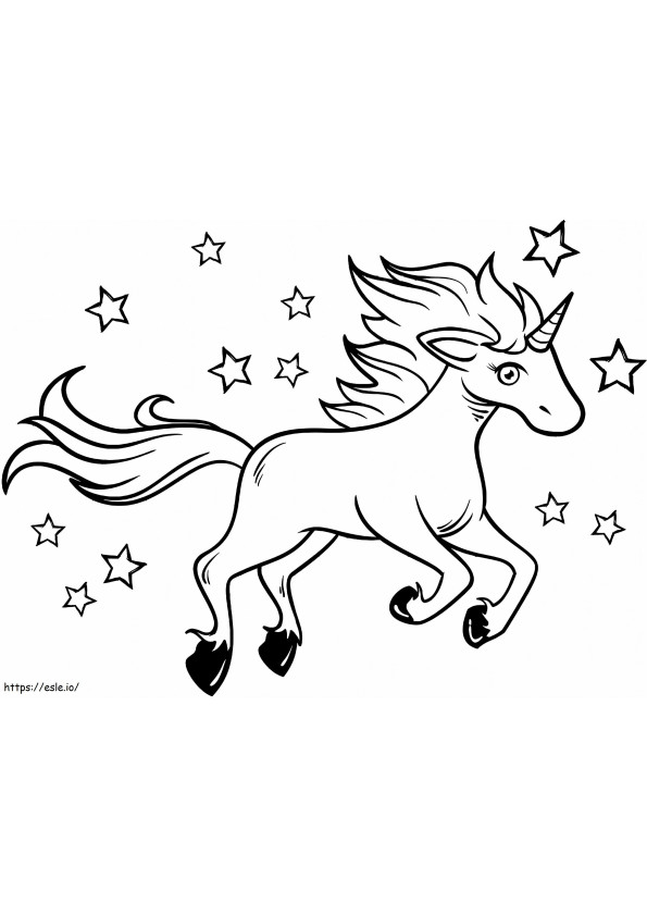 Unicornio y estrellas alrededor para colorear