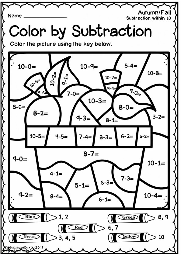 Free Subtraction Color By Number coloring page