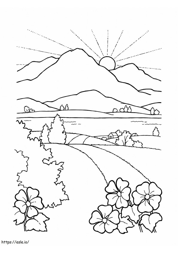 Mountain At Sunset coloring page
