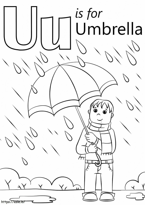 Personas con paraguas letra U para colorear