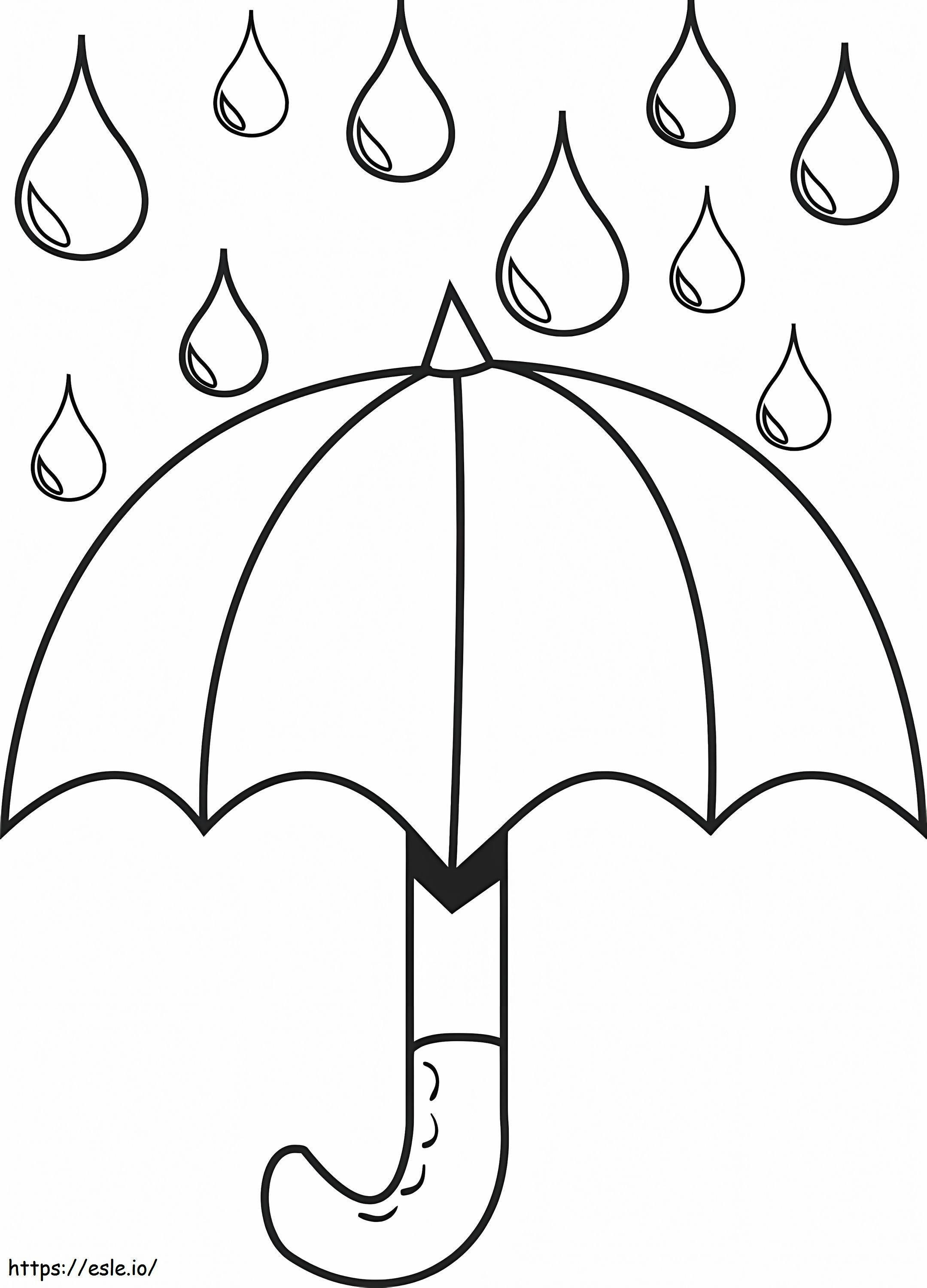 Coloriage Parapluie avec des gouttes de pluie à imprimer dessin