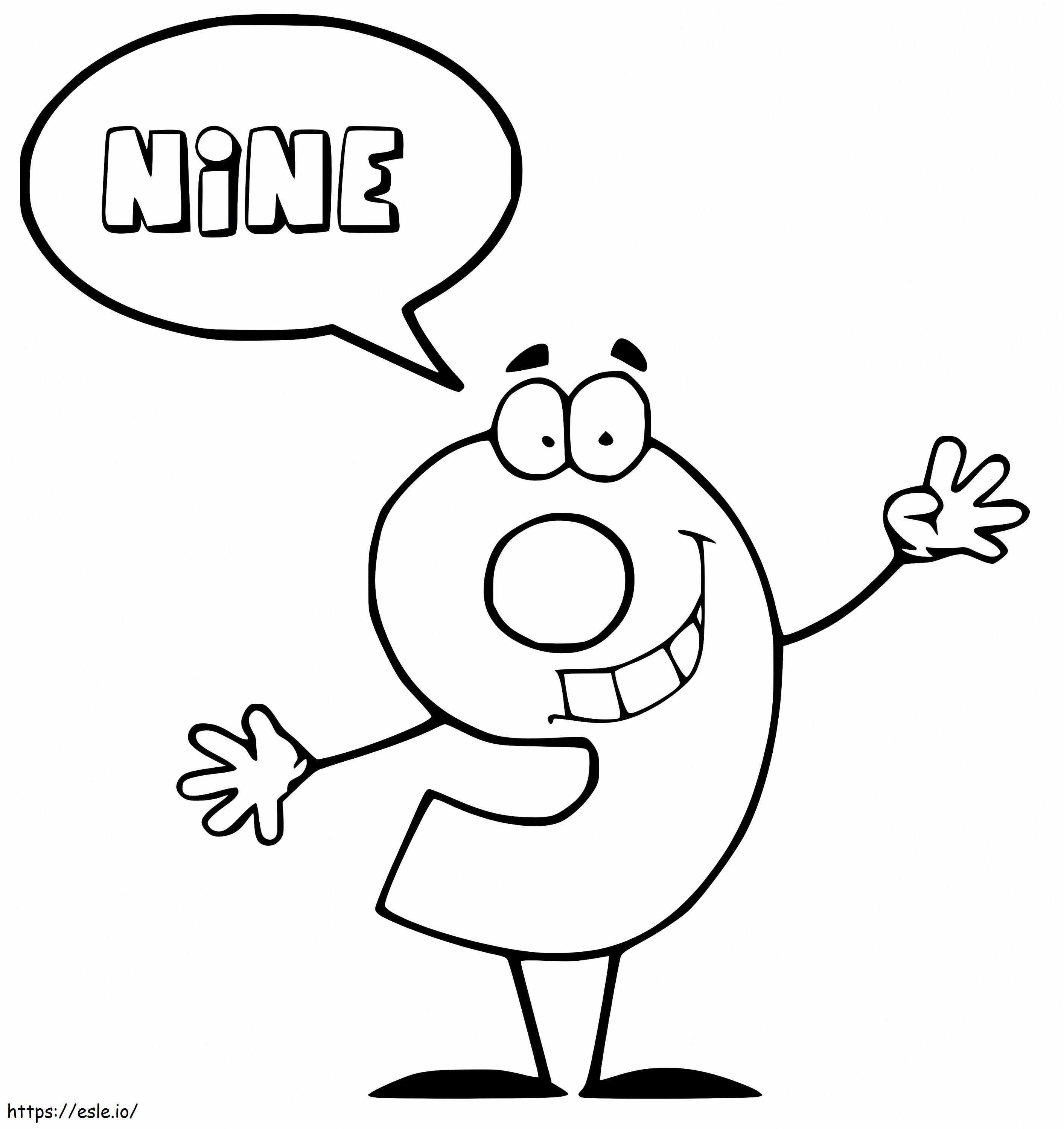 Cartoon Number 9 coloring page