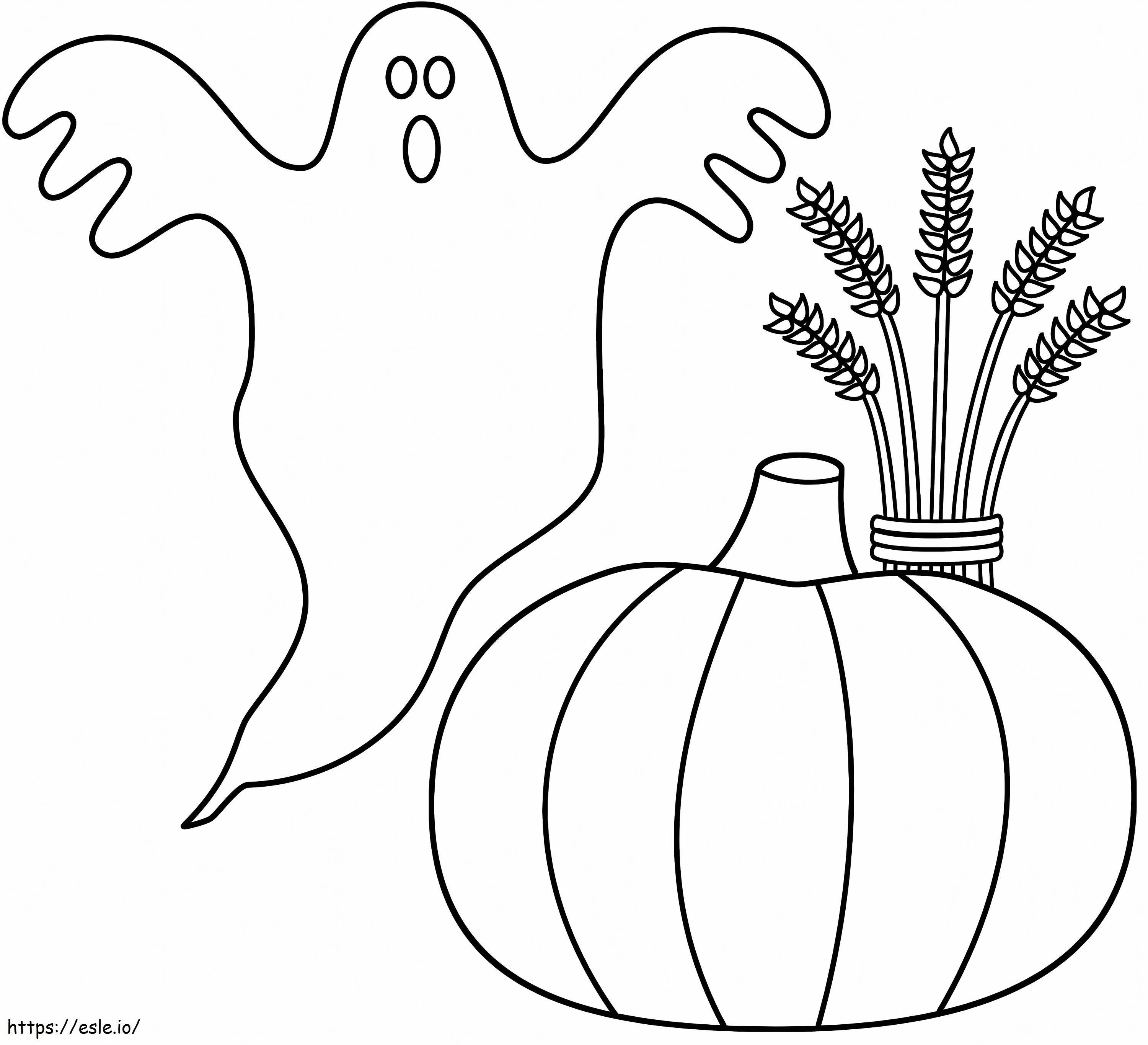 Ghost With Pumpkin And Sheaf Of Wheat - Free Coloring Pages