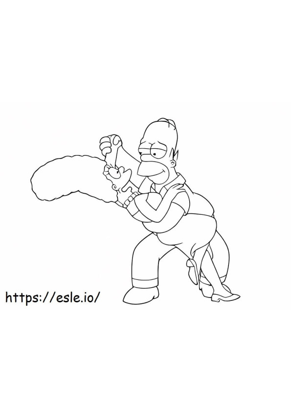 Coloriage Homer Simpson dansant avec sa femme à imprimer dessin