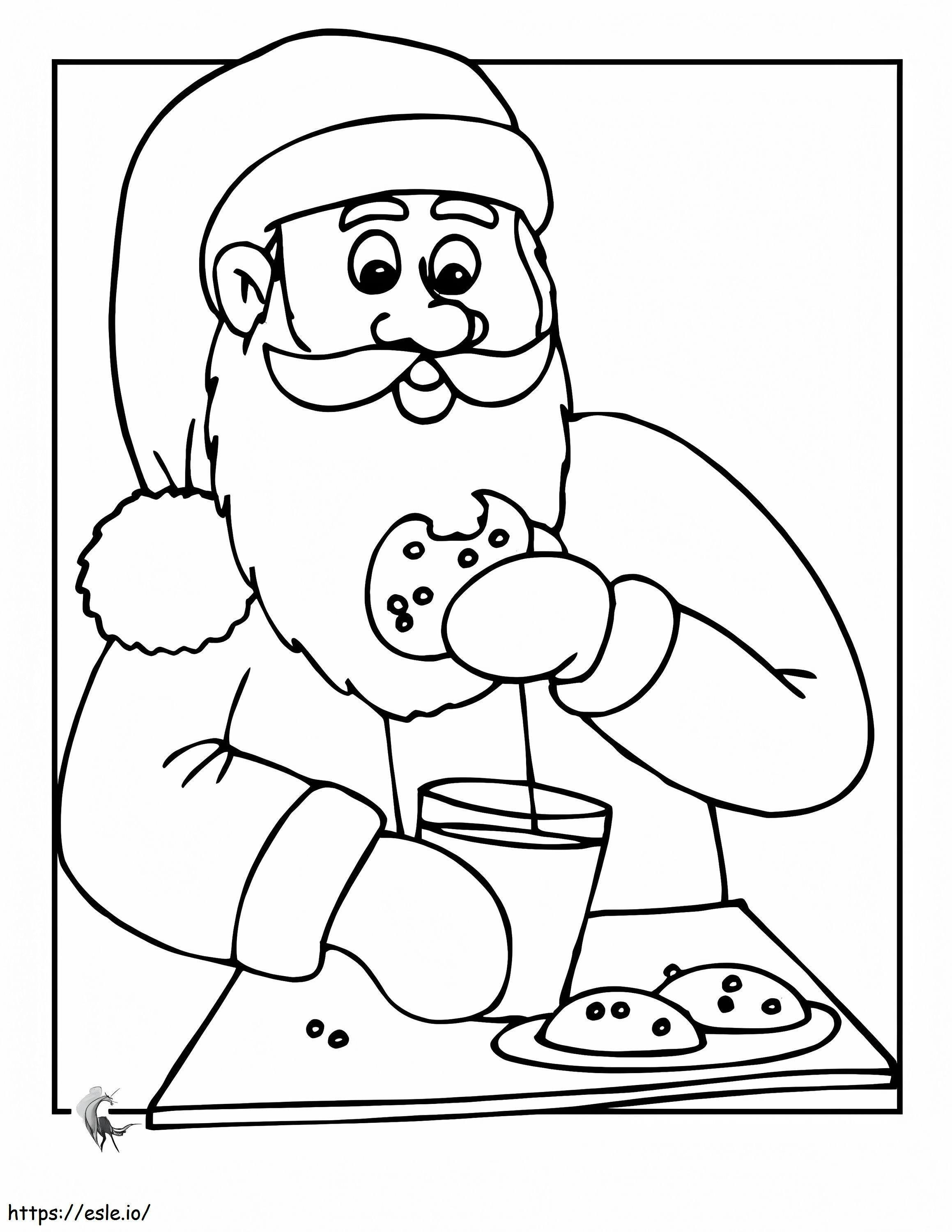 Babbo Natale che mangia biscotto da colorare