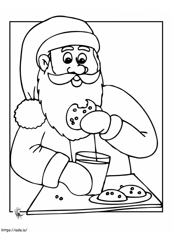 De Kerstman eet een koekje kleurplaat