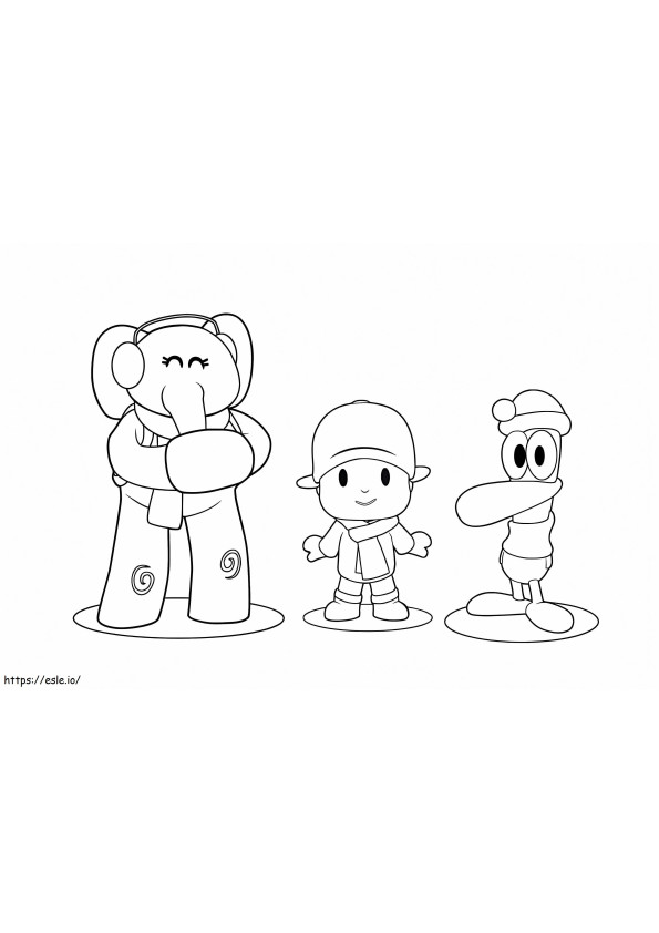Coloriage Pocoyo et ses amis en hiver à imprimer dessin