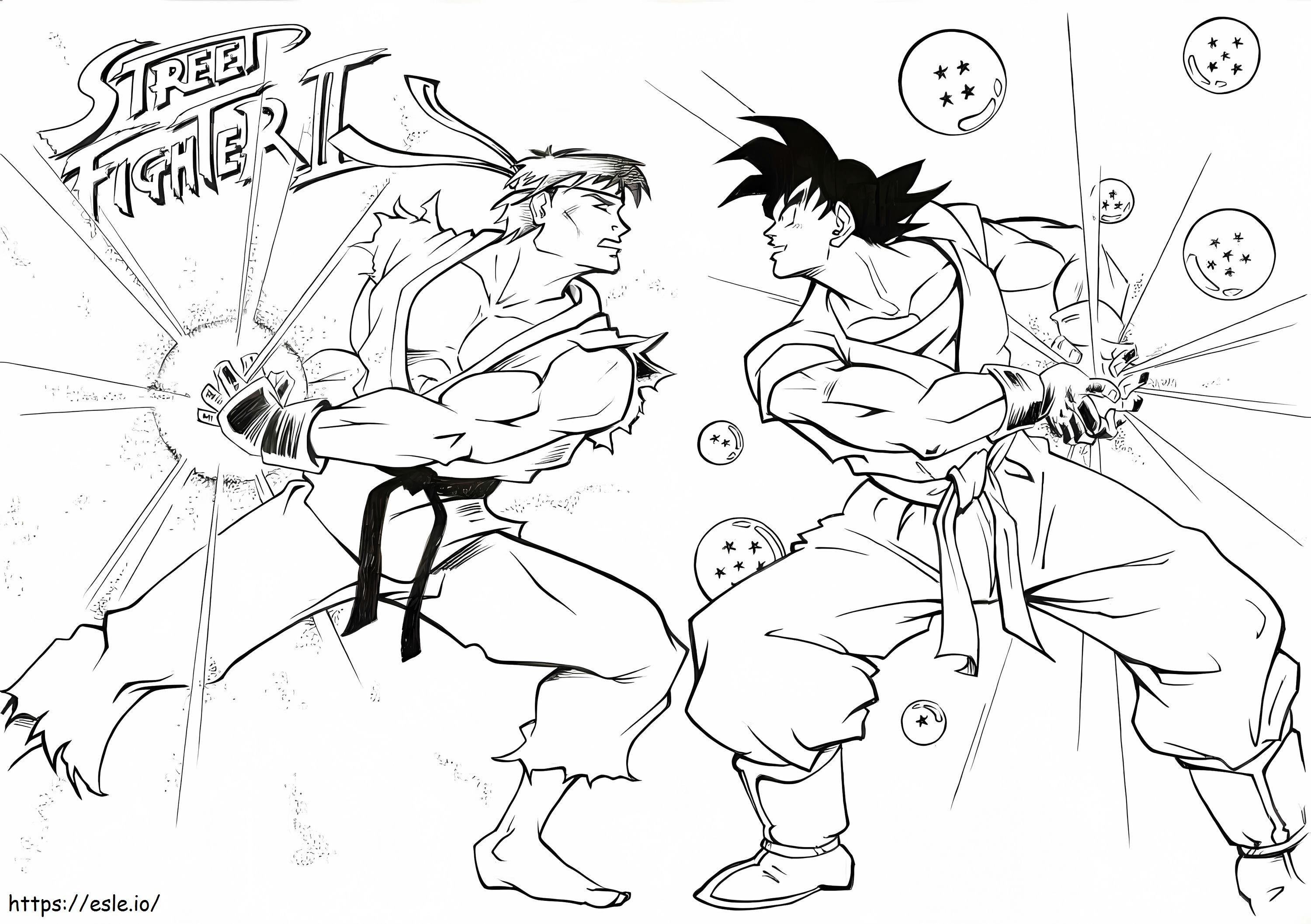 Coloriage Ryu contre Goku de Street Fighter à imprimer dessin