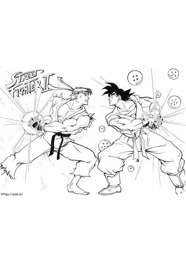 Ryu vs Goku Street Fighterista värityskuva