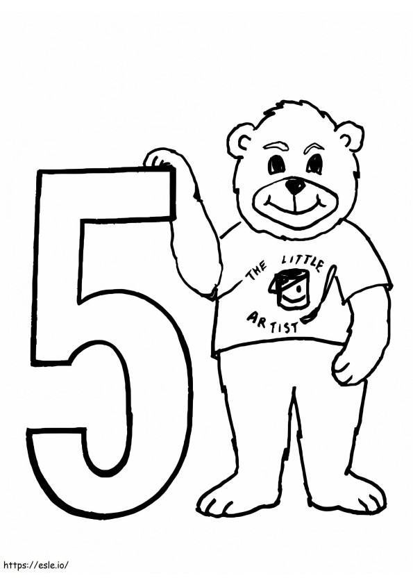 Bear And Number 5 coloring page