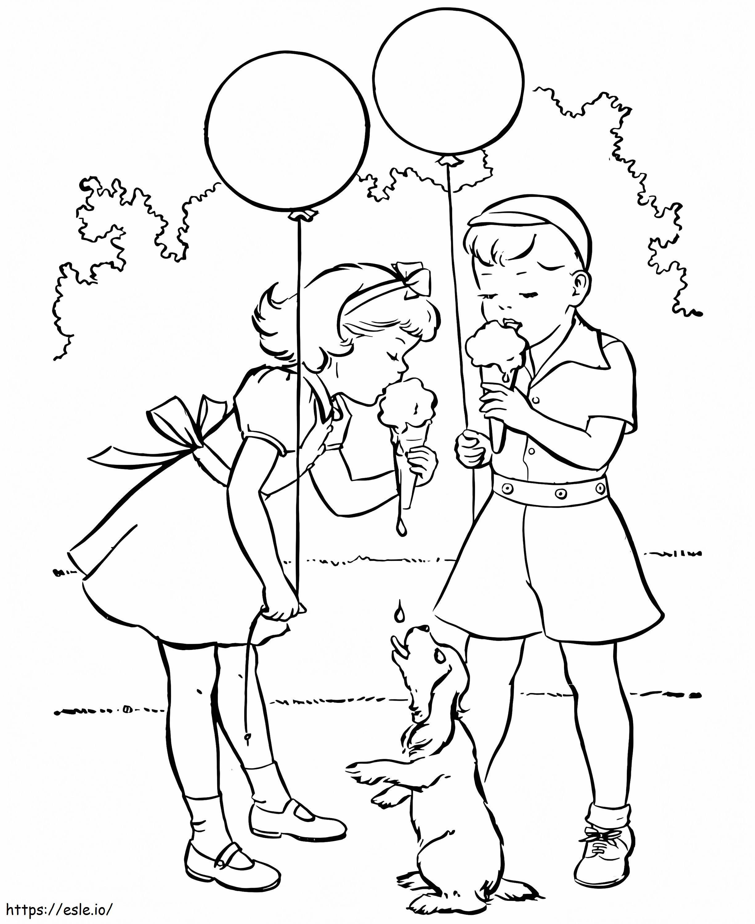 Kids And Pet Dog coloring page