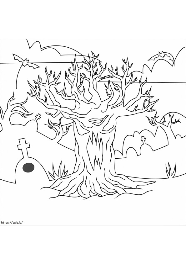 Evil Spooky Tree coloring page