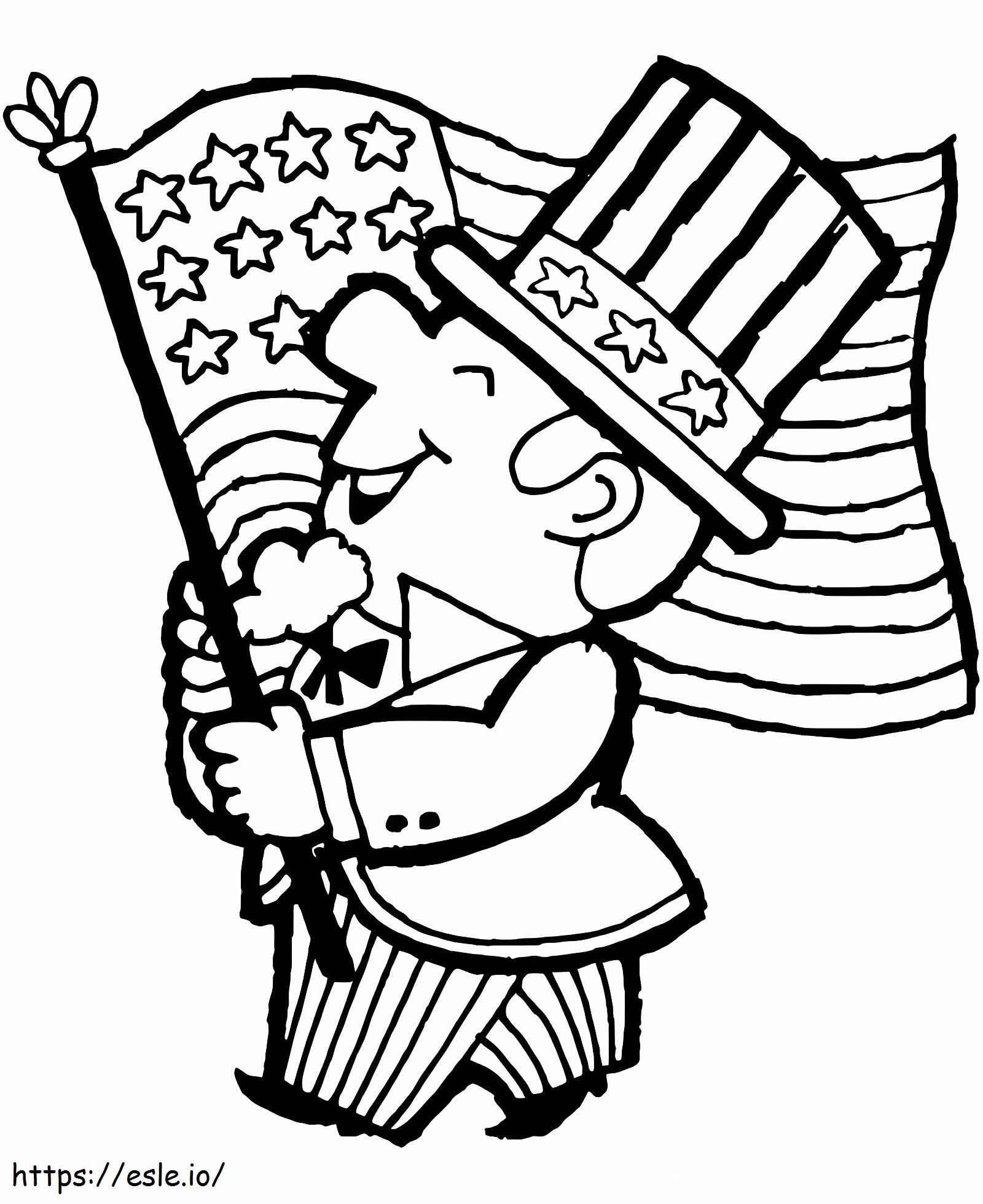 Coloriage Homme avec drapeau américain à imprimer dessin