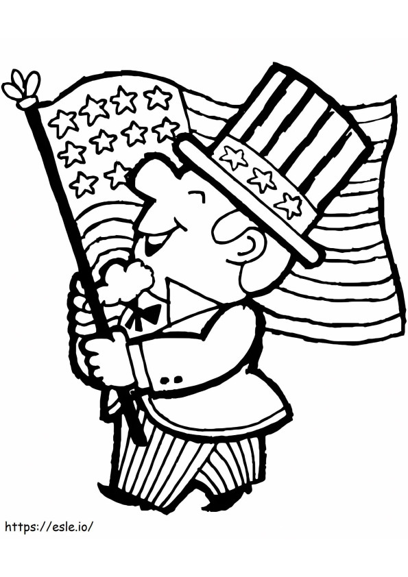 Coloriage Homme avec drapeau américain à imprimer dessin