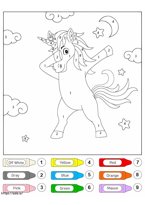 Unicorn care dansează culoarea după număr de colorat