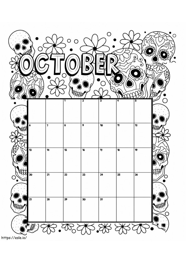 Calendario de Halloween Octubre para colorear