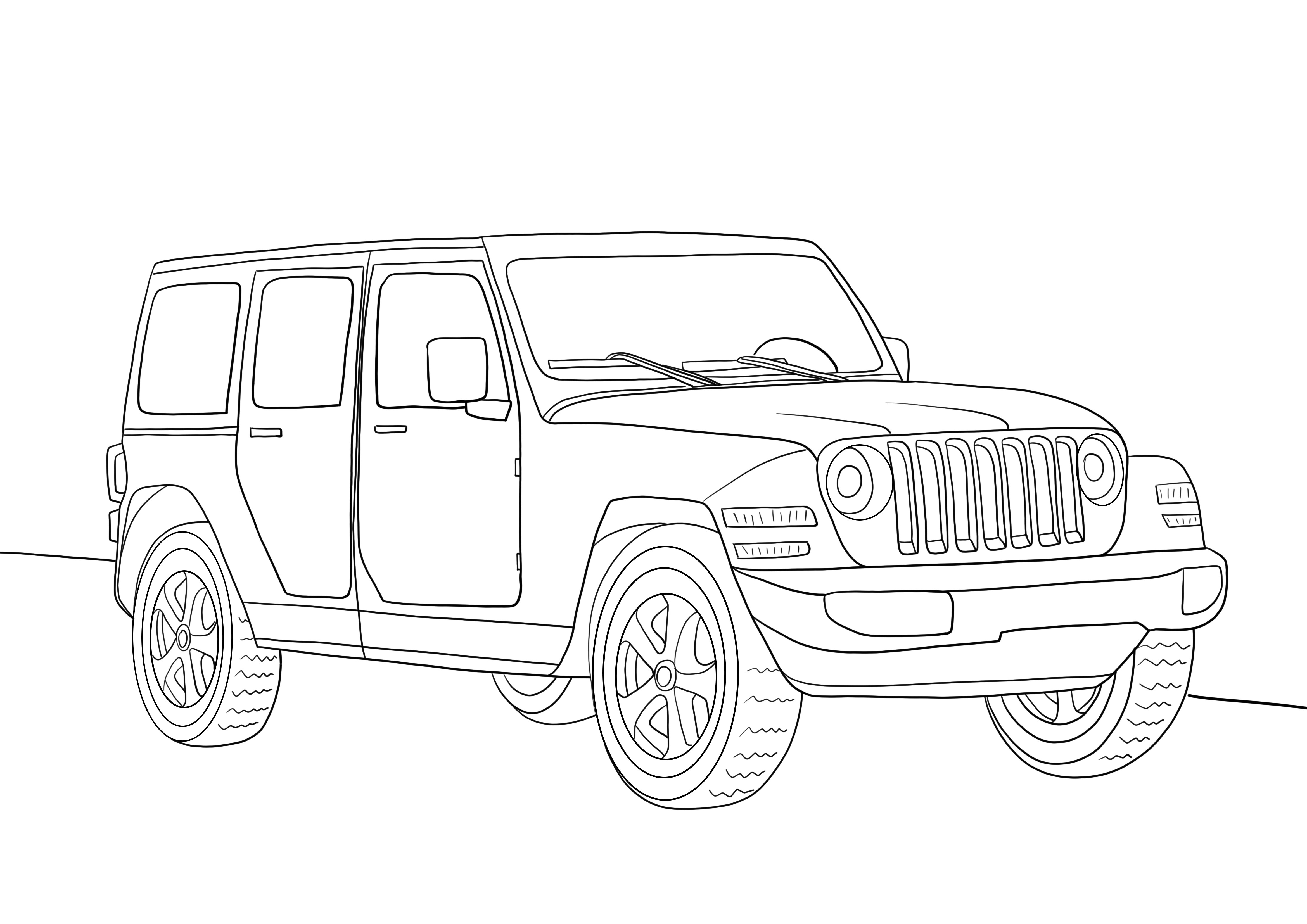 Fișă de colorat și descărcare gratuită pentru Jeep wrangler