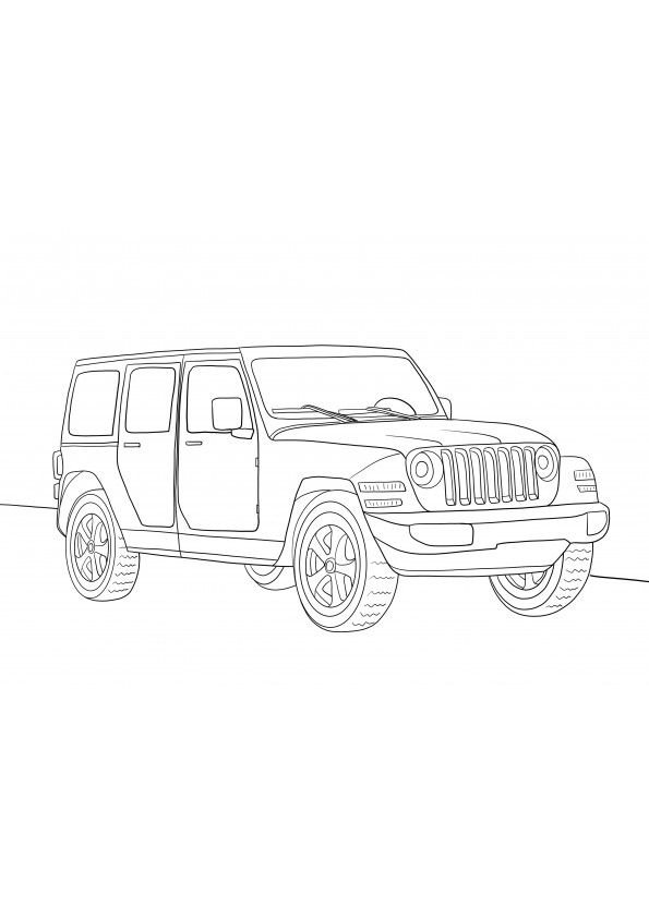 Jeep Wrangler-kleurplaat en gratis downloadblad