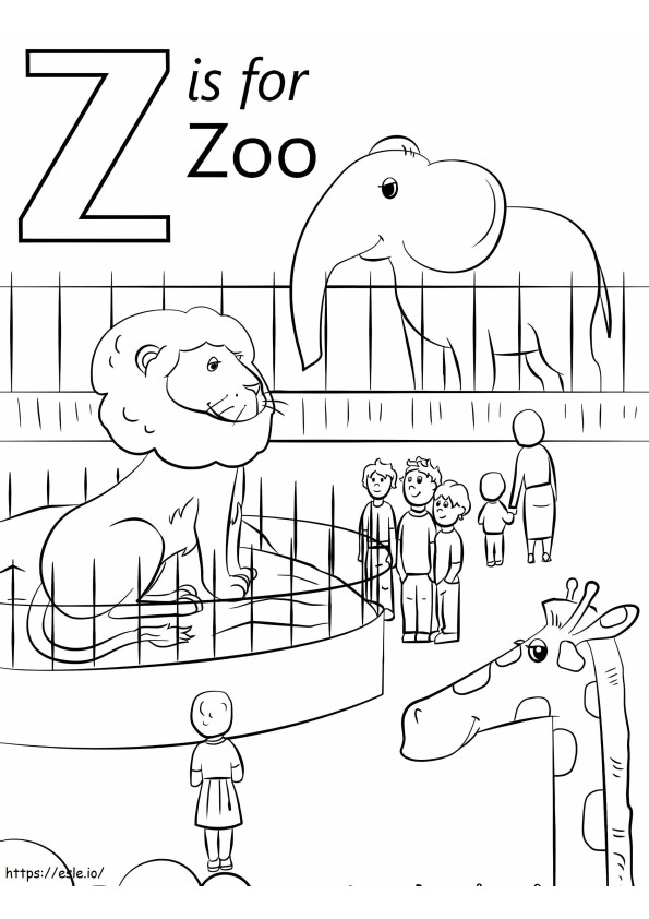 Coloriage Zoo lettre Z avec parc à imprimer dessin