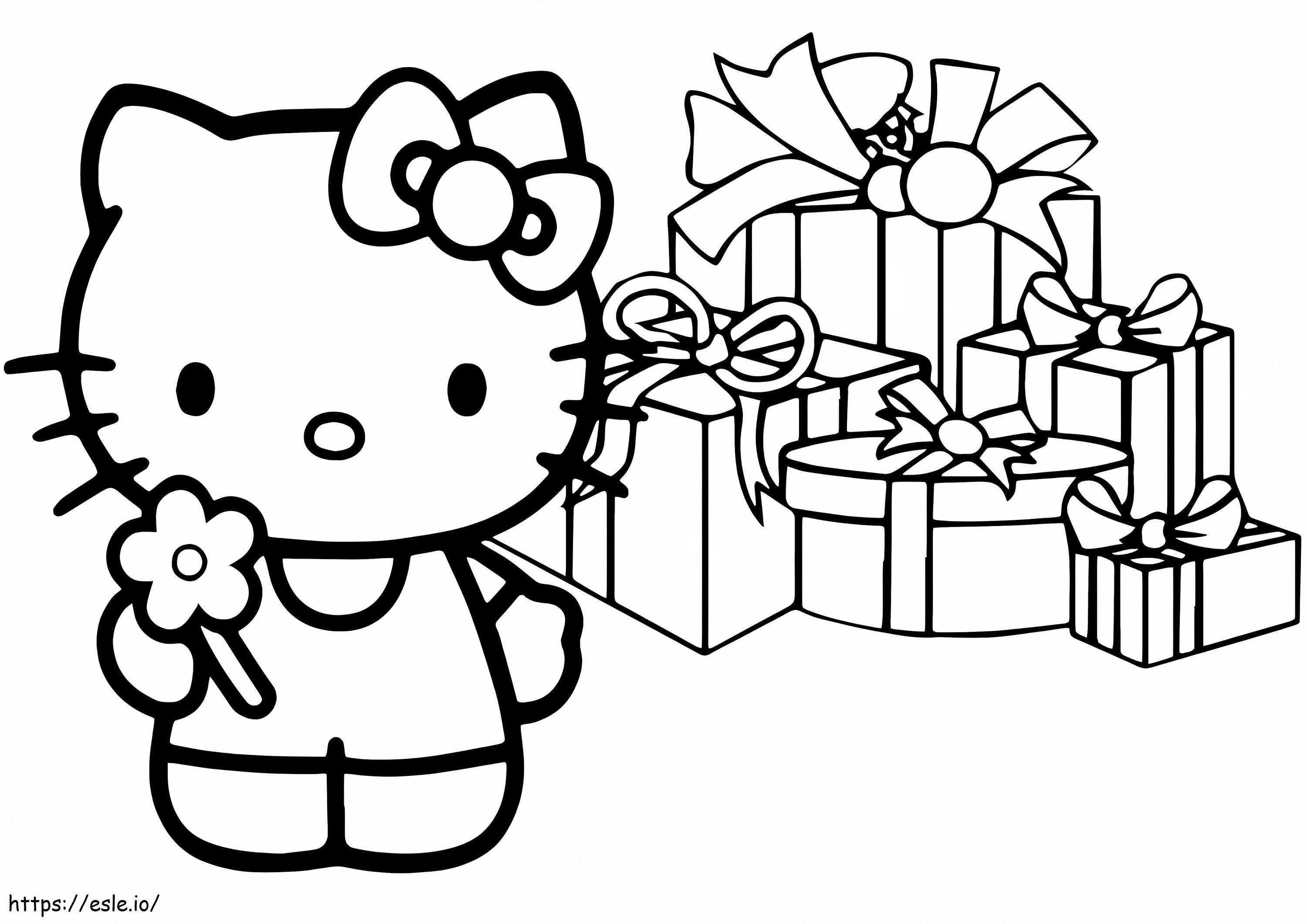 Coloriage Hello Kitty et cadeaux à imprimer dessin