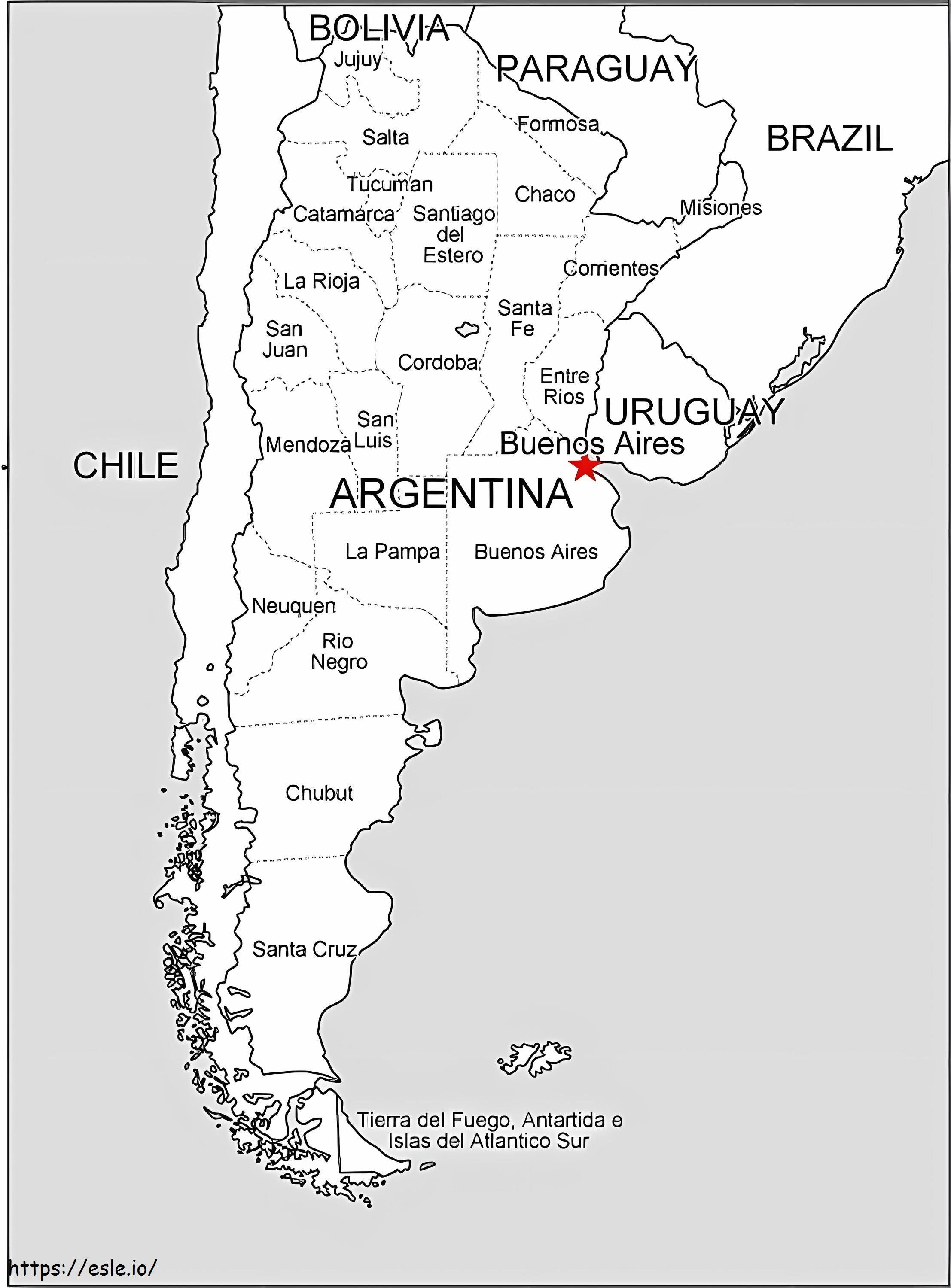 Argentína térkép színező oldal kifestő