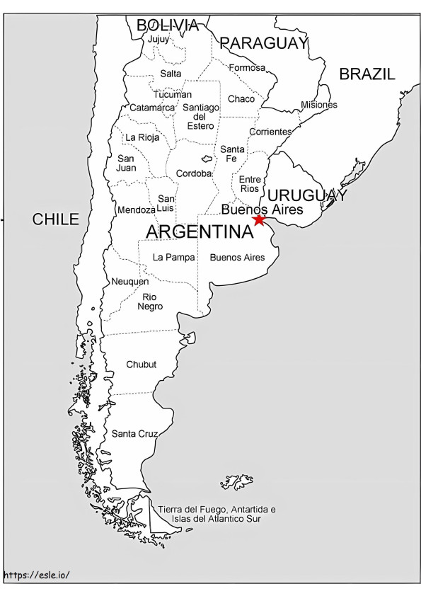 Argentiinan kartan värityssivu värityskuva