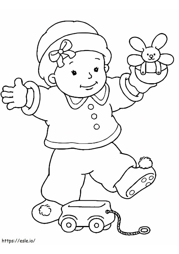 Baby Girl And Toy coloring page