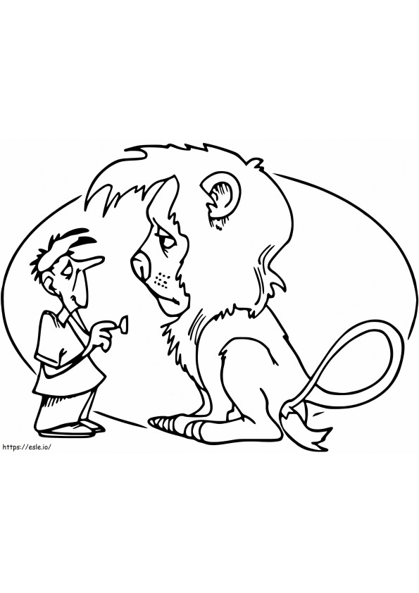 Coloriage Vétérinaire et lion triste à imprimer dessin