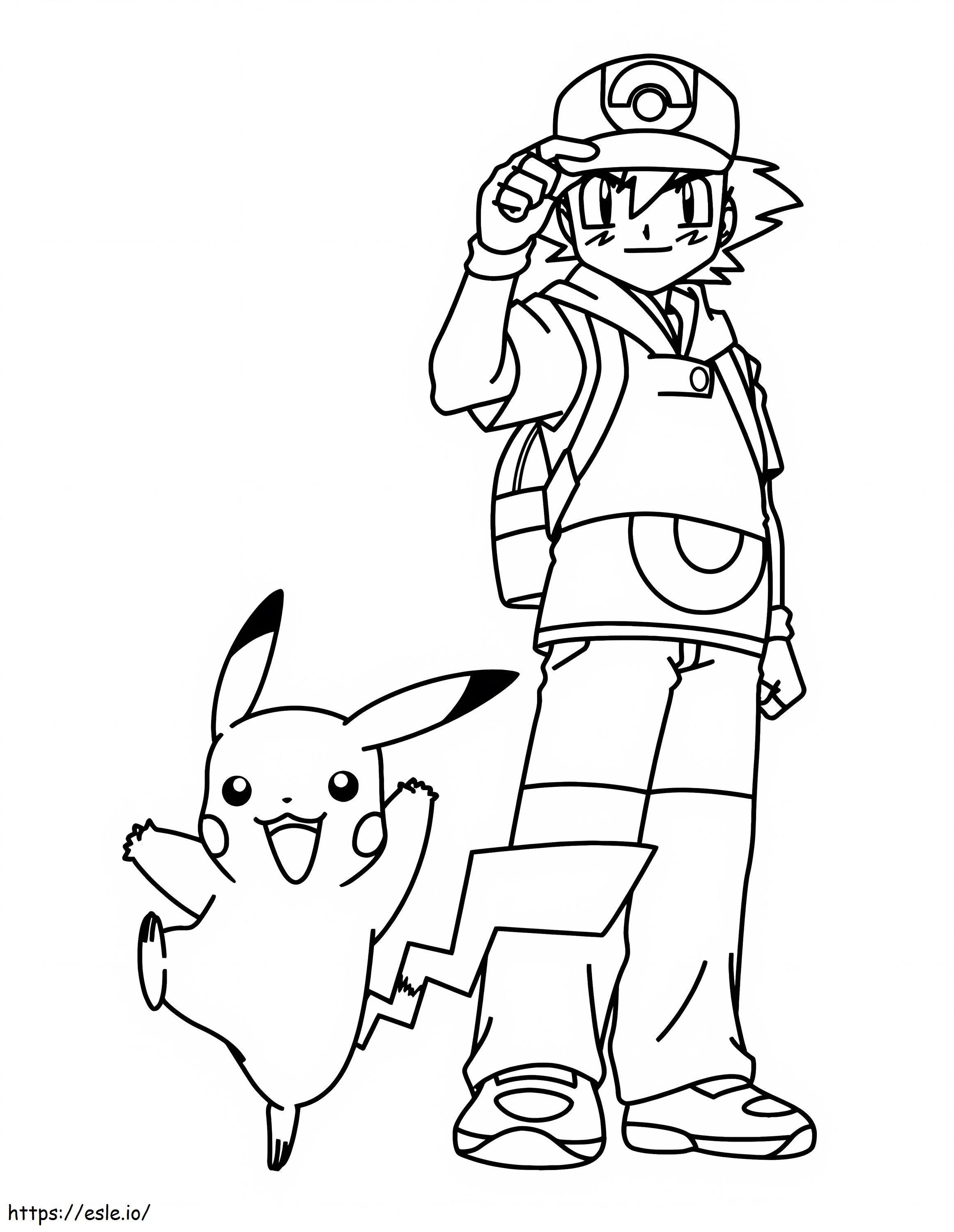 Hyvää Pikachua ja Ash Ketchumia värityskuva