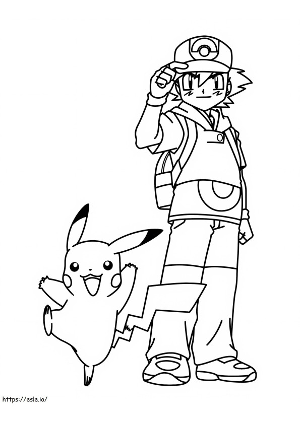 Happy Pikachu And Ash Ketchum coloring page