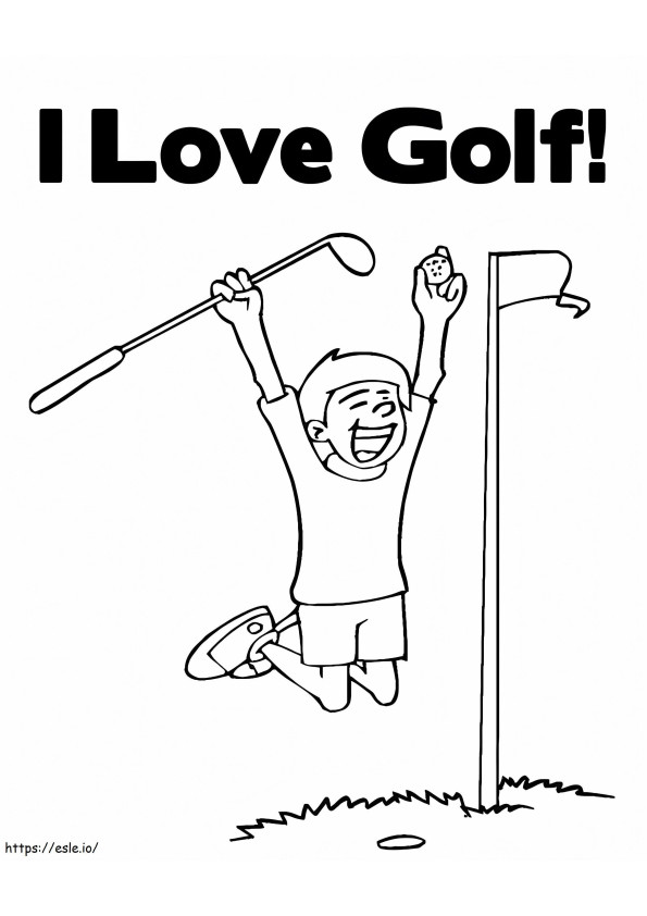 ゴルフをする幸せな少年 ぬりえ - 塗り絵