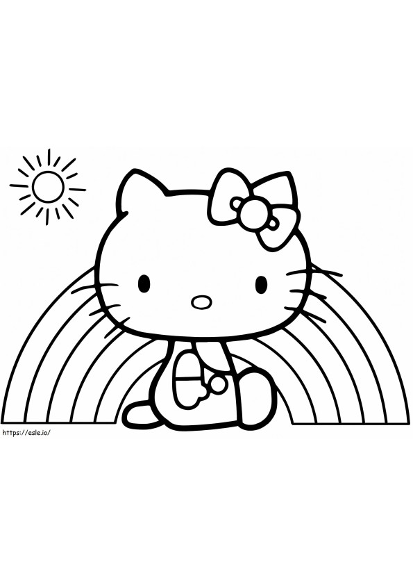Coloriage Hello Kitty et arc-en-ciel à imprimer dessin