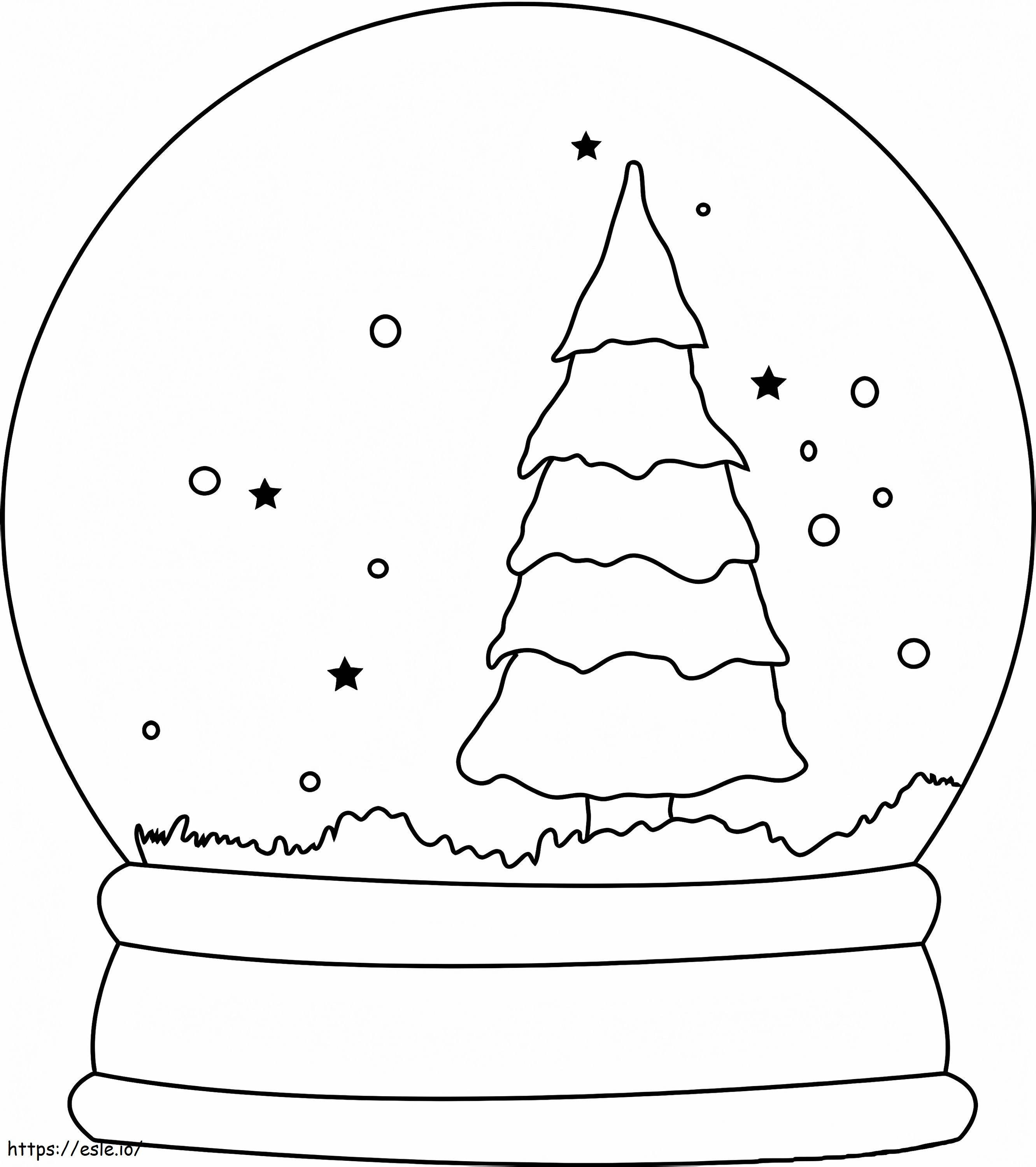Coloriage Boule à neige facile avec arbre de Noël à imprimer dessin