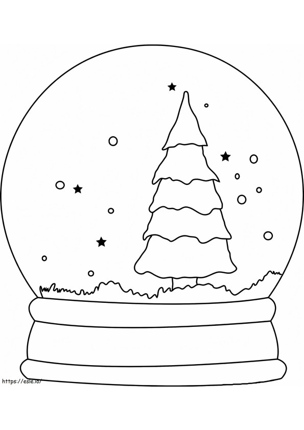 Coloriage Boule à neige facile avec arbre de Noël à imprimer dessin