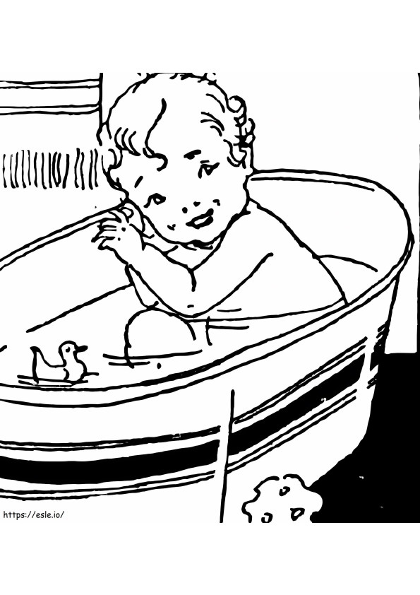 ゴム製のアヒルとお風呂に入っている赤ちゃん ぬりえ - 塗り絵