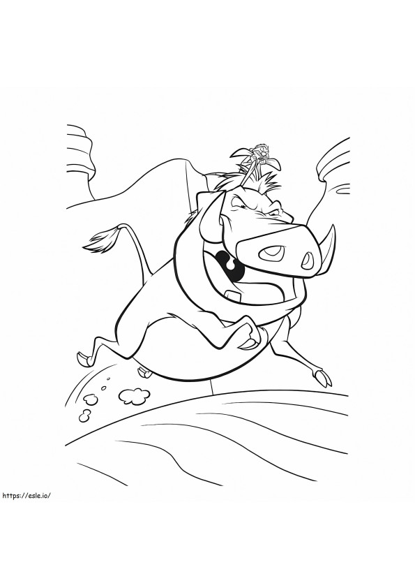 Timon en Pumbaa rennen kleurplaat