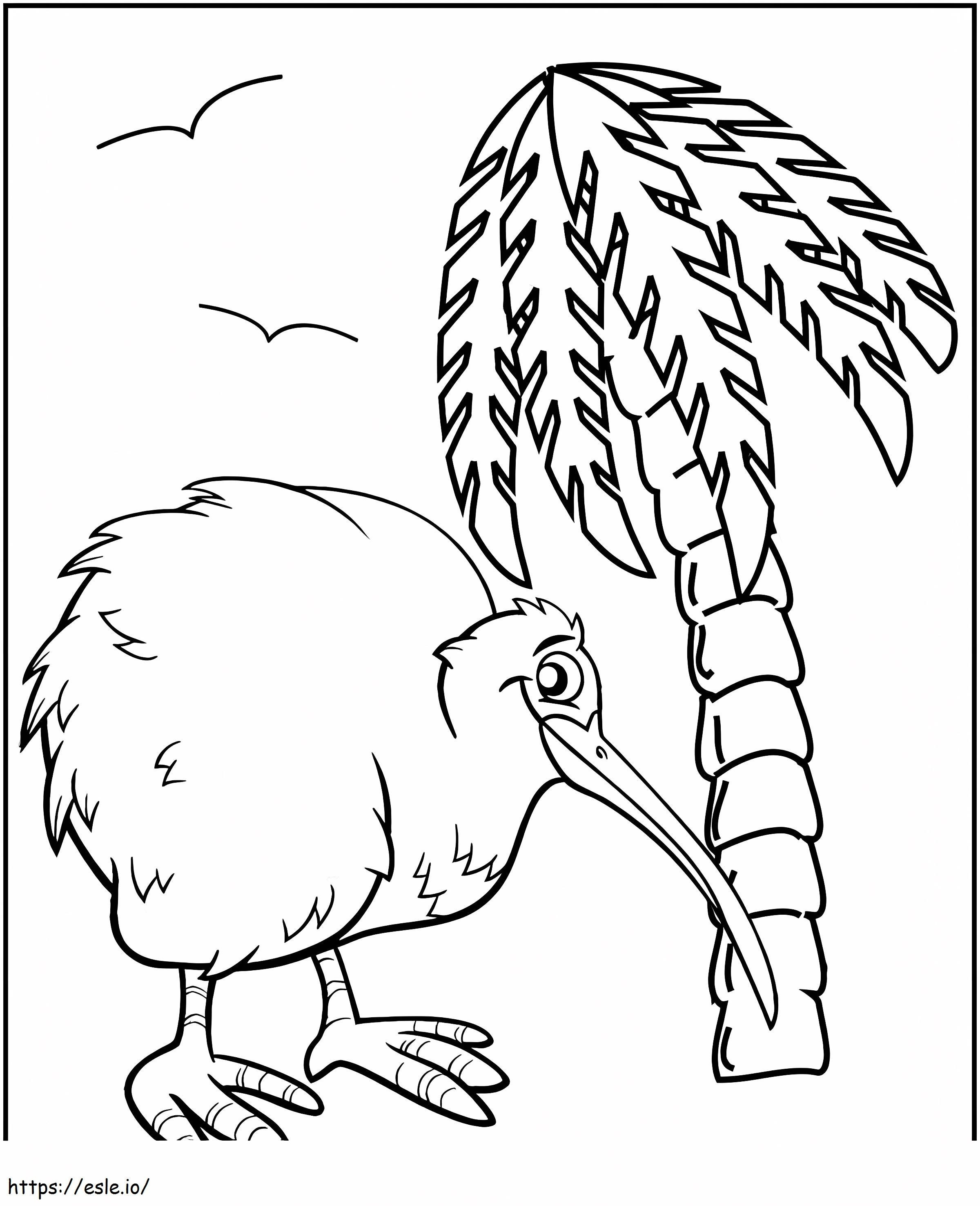 Pássaro Kiwi E Coqueiro para colorir