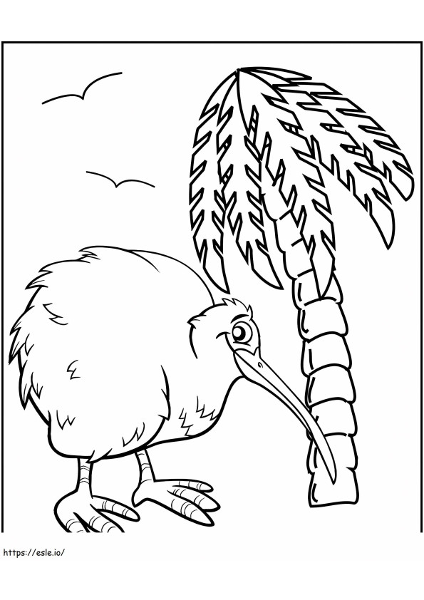 Coloriage Oiseau Kiwi Et Cocotier à imprimer dessin