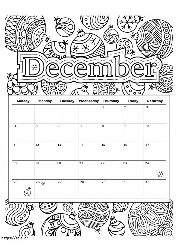 Calendar December coloring page