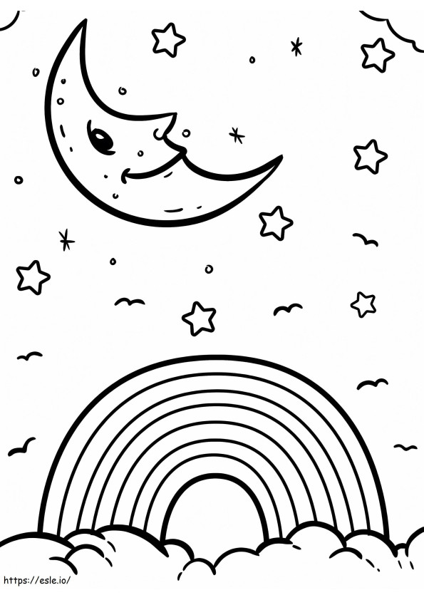 Coloriage Lune mignonne et arc-en-ciel à imprimer dessin
